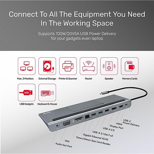 ���� ����� ���� UNITEK ��� D1022A ������ TYPE C ������  USB 3.1/2.0, SD /MICRO SD READER, HDMI, USB C , 3.5 ANALAOG, RJ45 