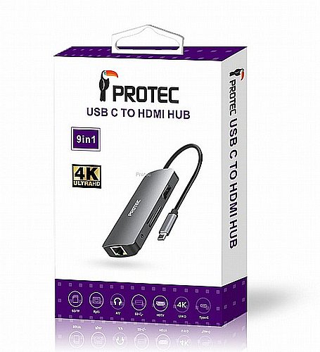 ���� ����� ���� PROTEC ��� DM187 ������ TYPE C ������ RJ45, HDMI 4K, USB 3,USB TYPE C, SD/TF CARD READER, 3.5 ANALOG