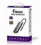 ���� ����� ���� PROTEC ��� DM187 ������ TYPE C ������ RJ45, HDMI 4K, USB 3,USB TYPE C, SD/TF CARD READER, 3.5 ANALOG