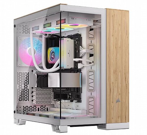 ���� Corsair 6500X Mid-Tower Dual Chamber PC Case - White/Bamboo Wood ���� ���