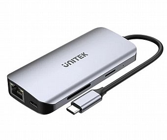 ���� ����� Unitek 8 in one dual hdmi, 100W PD, 1000Mbs LAN