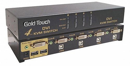 ���� KVM ��� 4 ������ DVI �� ������ USB ������ Gold Touch KVM-DVI-4