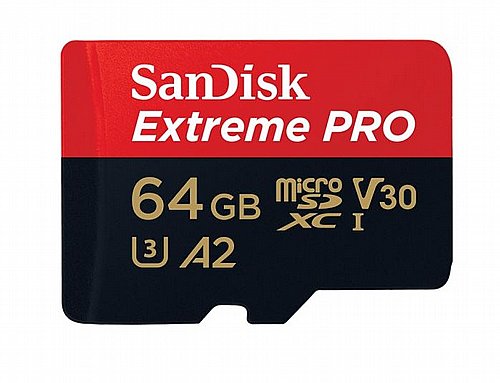 ����� ������ ���� SanDisk ��� Extreme Pro A2 Micro SDXC UHS-I SDSQXCY-064G 64GB