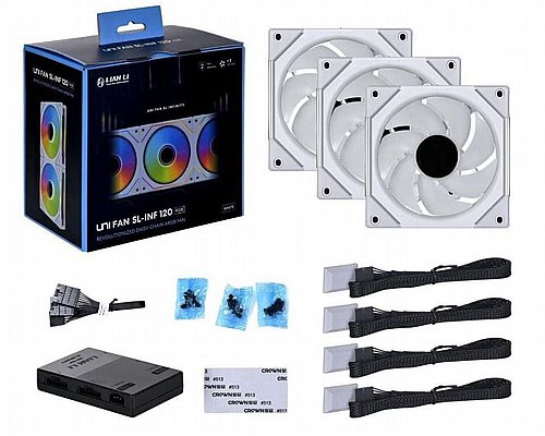 �� 3 �������� ���� Lian Li ��� Uni Fan SL-INF 120 RGB White Uni Infinity Series with Controller RGB 3X120MM Triple Pack
