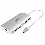 ���� ����� ���� UNITEK ��� Y-9115  USB3.0 Type-C Aluminium Multi-Port Hub with Power Delivery -2-Port USB Type-A+USB Type-C+HDMI+SD/Micro SD Card Reader + Gigabit Ethernet Converter 